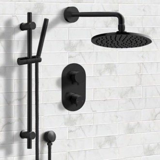 Shower Faucet Matte Black Thermostatic Shower System with Handheld, Rain Shower Head, Shower Faucet Set Remer SFR41